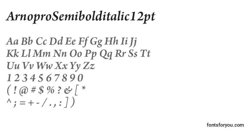 ArnoproSemibolditalic12pt-fontti – aakkoset, numerot, erikoismerkit