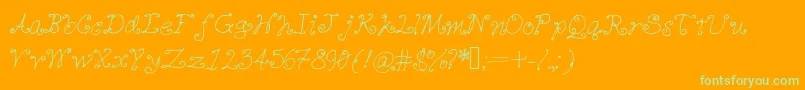 Cutiequeues-Schriftart – Grüne Schriften auf orangefarbenem Hintergrund