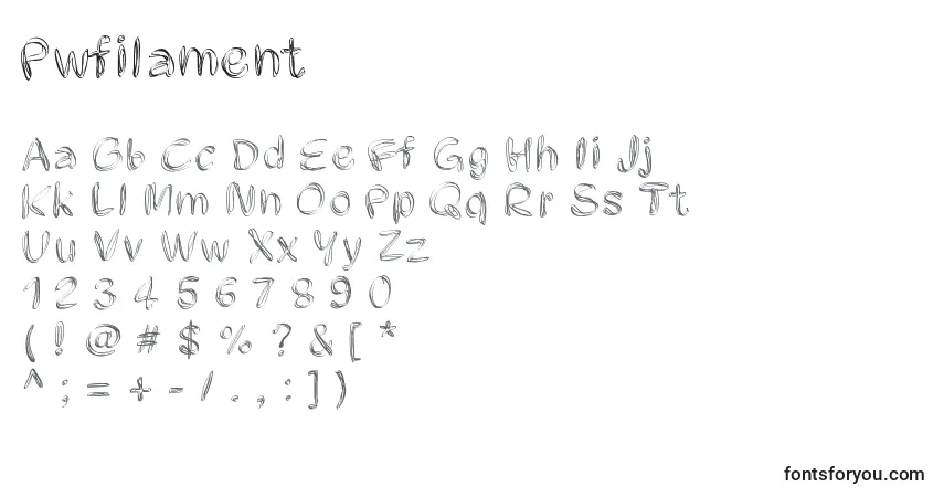 Schriftart Pwfilament – Alphabet, Zahlen, spezielle Symbole