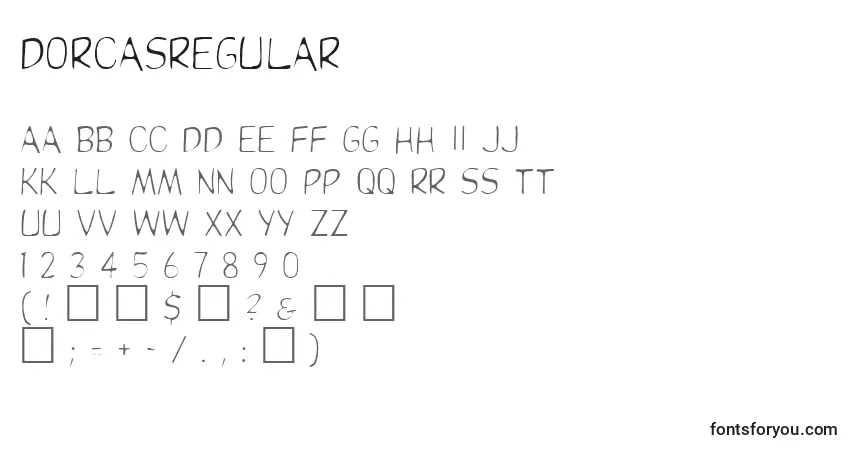 Czcionka DorcasRegular – alfabet, cyfry, specjalne znaki