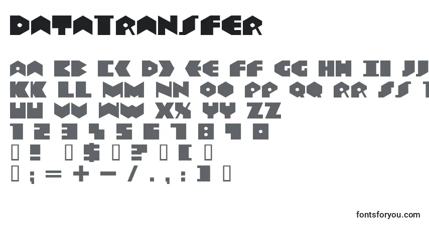 Czcionka DataTransfer – alfabet, cyfry, specjalne znaki