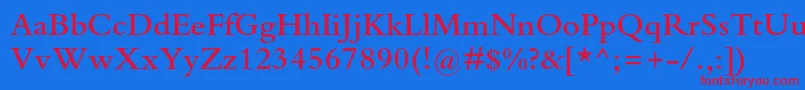 BembostdSemibold Font – Red Fonts on Blue Background
