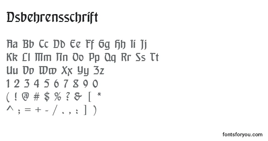 A fonte Dsbehrensschrift – alfabeto, números, caracteres especiais