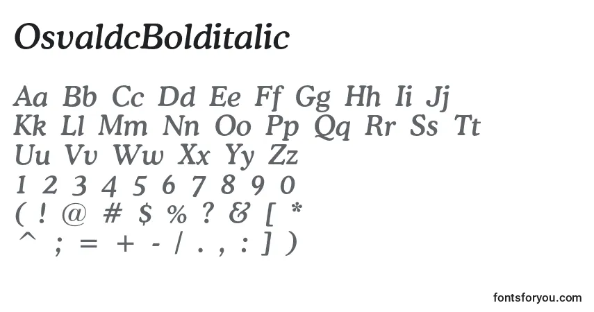 OsvaldcBolditalic-fontti – aakkoset, numerot, erikoismerkit