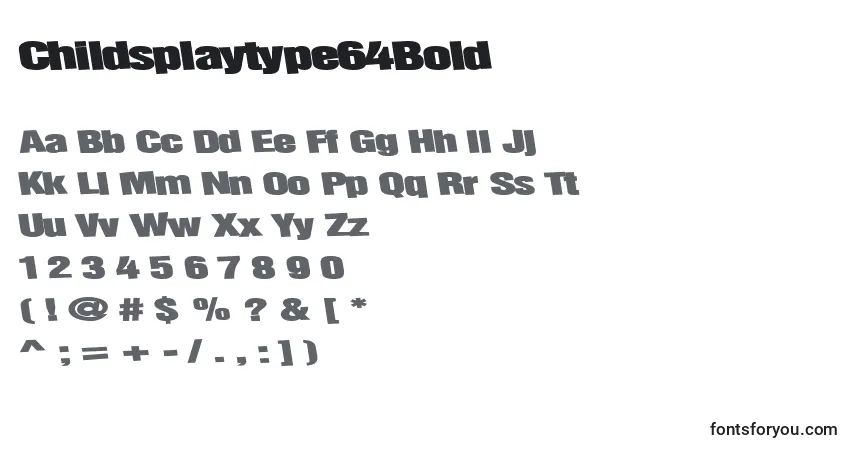 A fonte Childsplaytype64Bold – alfabeto, números, caracteres especiais