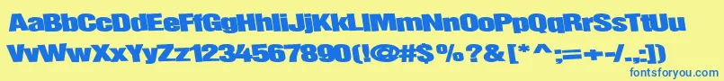 フォントChildsplaytype64Bold – 青い文字が黄色の背景にあります。