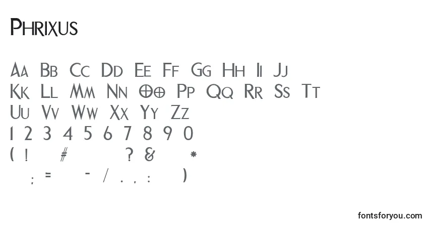 Шрифт Phrixus – алфавит, цифры, специальные символы