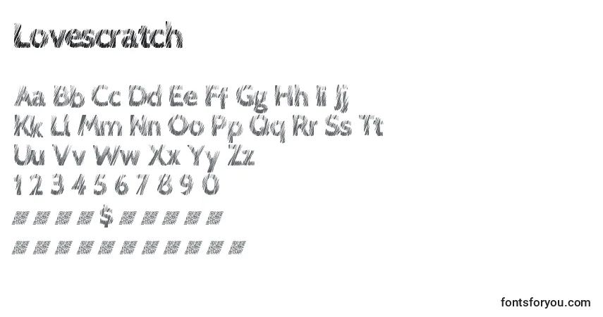 A fonte Lovescratch – alfabeto, números, caracteres especiais