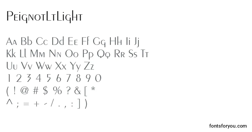 A fonte PeignotLtLight – alfabeto, números, caracteres especiais