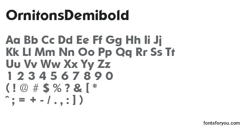 Шрифт OrnitonsDemibold – алфавит, цифры, специальные символы