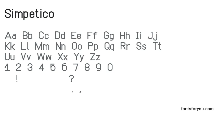 Шрифт Simpetico – алфавит, цифры, специальные символы
