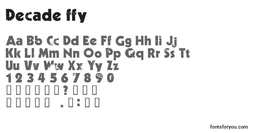 Schriftart Decade ffy – Alphabet, Zahlen, spezielle Symbole