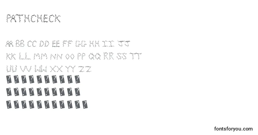 Czcionka Pathcheck – alfabet, cyfry, specjalne znaki