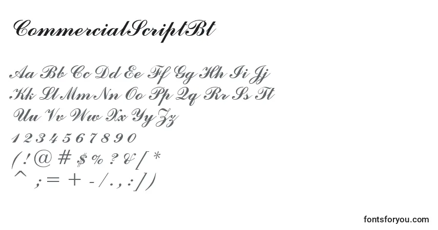 Schriftart CommercialScriptBt – Alphabet, Zahlen, spezielle Symbole