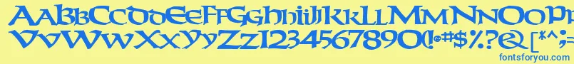 フォントWeekendertype123Bold – 青い文字が黄色の背景にあります。