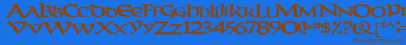 フォントWeekendertype123Bold – 茶色の文字が青い背景にあります。