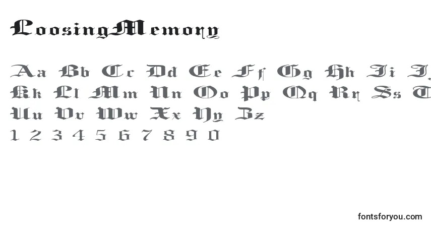 A fonte LoosingMemory – alfabeto, números, caracteres especiais
