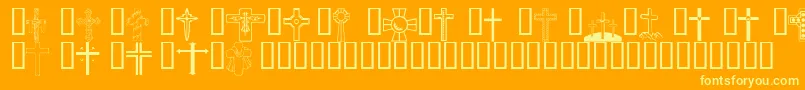 Wmcrosses1-Schriftart – Gelbe Schriften auf orangefarbenem Hintergrund