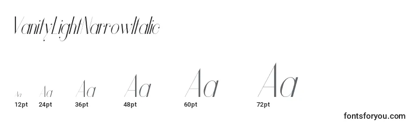 VanityLightNarrowItalic Font Sizes