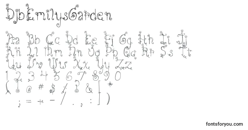 Czcionka DjbEmilysGarden – alfabet, cyfry, specjalne znaki