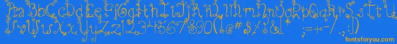 DjbEmilysGarden Font – Orange Fonts on Blue Background