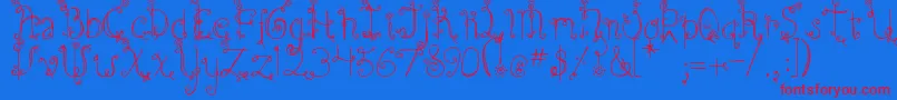 DjbEmilysGarden-Schriftart – Rote Schriften auf blauem Hintergrund