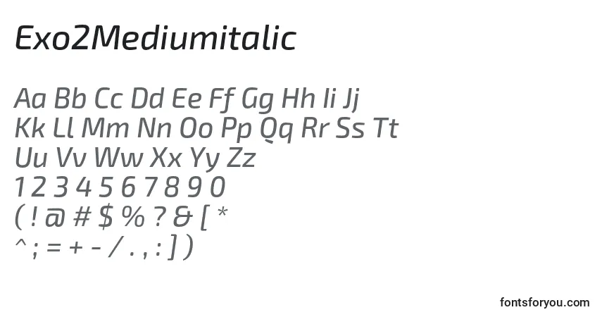 A fonte Exo2Mediumitalic – alfabeto, números, caracteres especiais