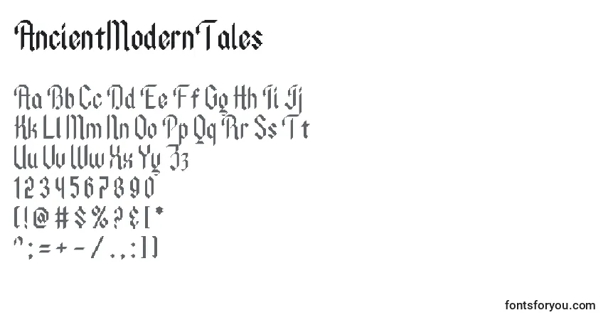 Czcionka AncientModernTales – alfabet, cyfry, specjalne znaki
