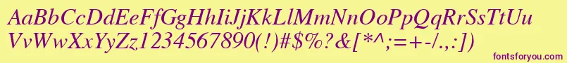 VremyaItalic Font – Purple Fonts on Yellow Background