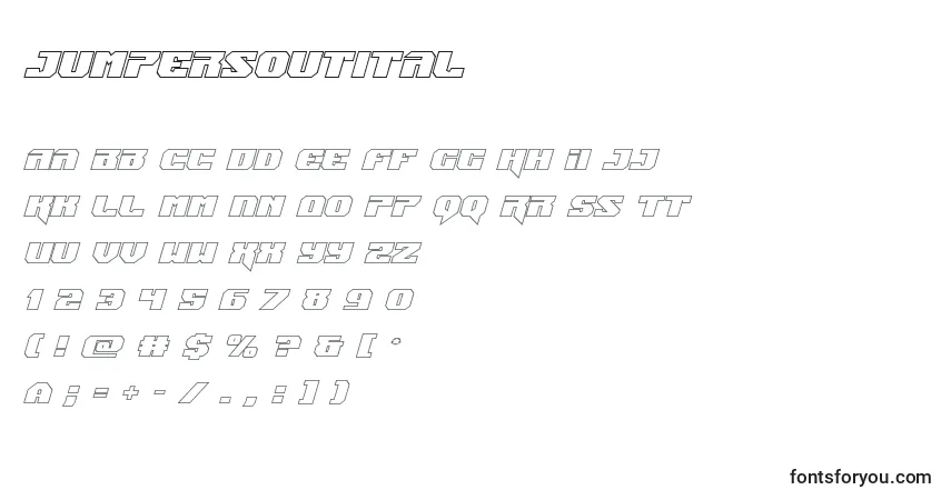 Schriftart Jumpersoutital – Alphabet, Zahlen, spezielle Symbole