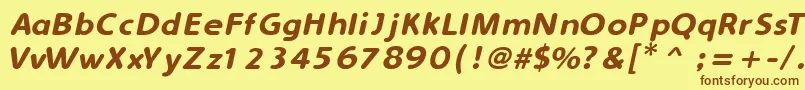 フォントSimplyRoundedItalic – 茶色の文字が黄色の背景にあります。