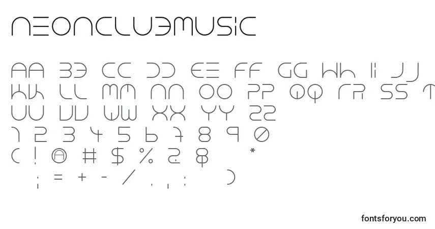 NeonClubMusic-fontti – aakkoset, numerot, erikoismerkit