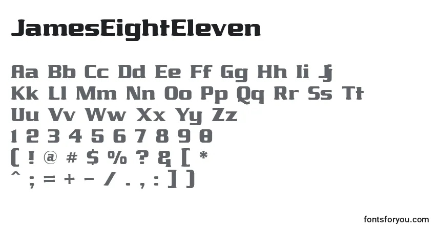 Schriftart JamesEightEleven – Alphabet, Zahlen, spezielle Symbole