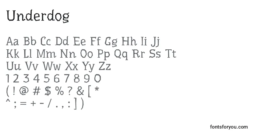 Шрифт Underdog – алфавит, цифры, специальные символы