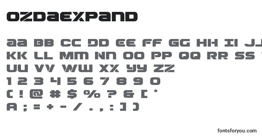 Czcionka Ozdaexpand – alfabet, cyfry, specjalne znaki