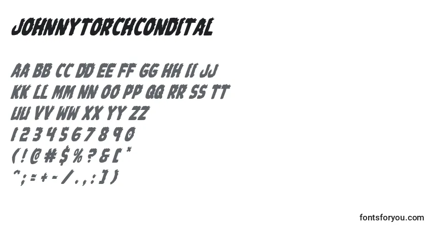 Fuente Johnnytorchcondital - alfabeto, números, caracteres especiales