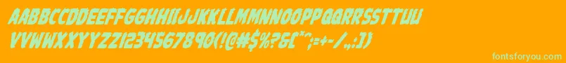 Weitere Informationen zur Johnnytorchcondital-Schriftart Johnnytorchcondital-Schriftart – Grüne Schriften auf orangefarbenem Hintergrund
