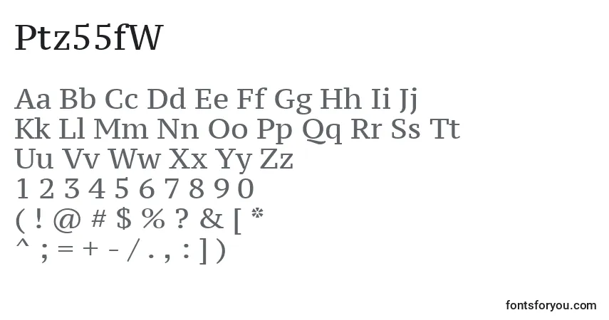 A fonte Ptz55fW – alfabeto, números, caracteres especiais