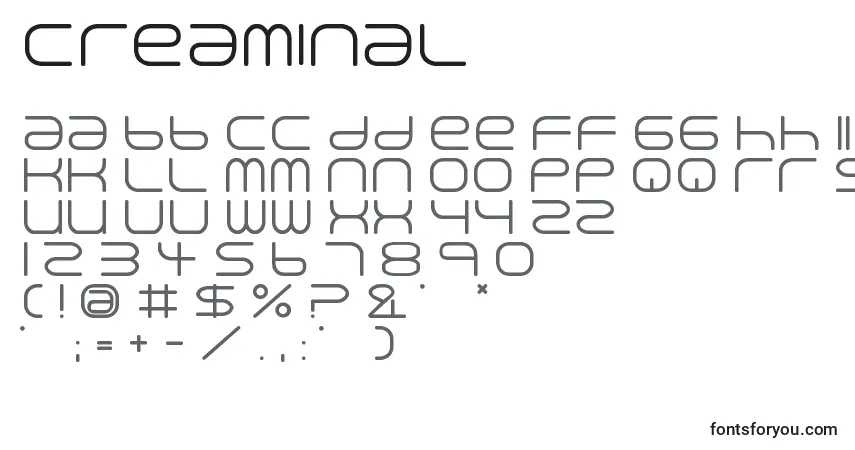 Creaminal-fontti – aakkoset, numerot, erikoismerkit