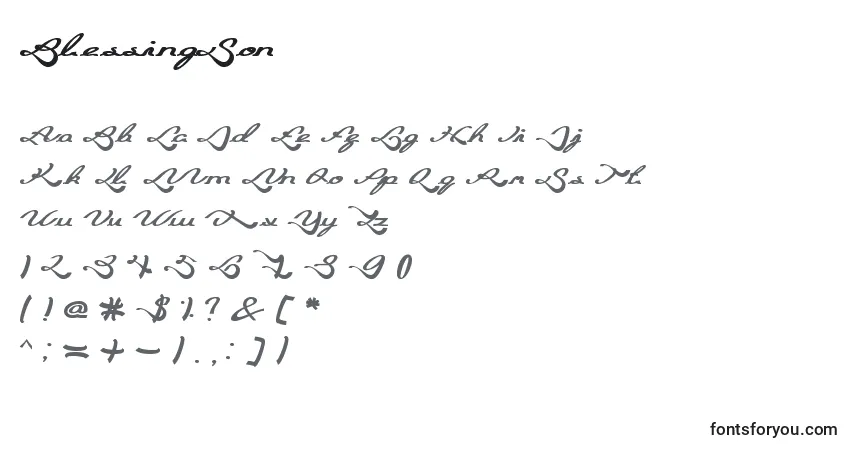 Czcionka BlessingSon – alfabet, cyfry, specjalne znaki