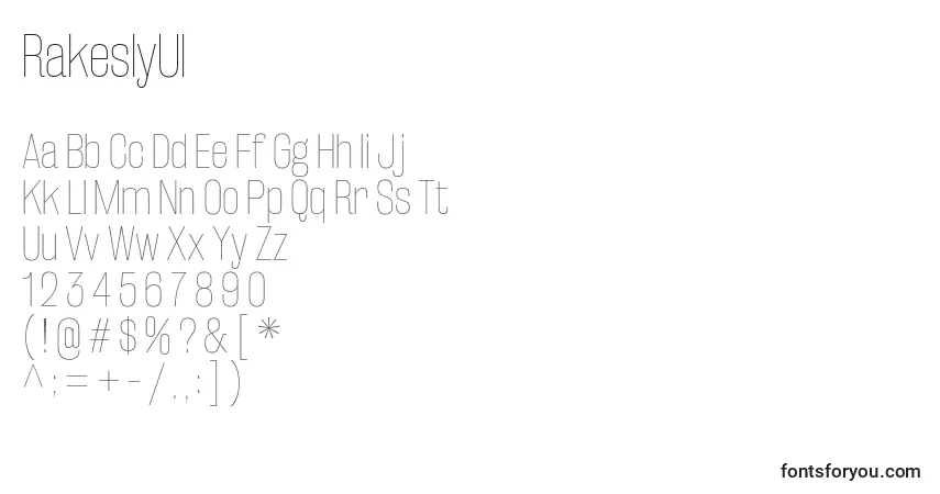 Schriftart RakeslyUl – Alphabet, Zahlen, spezielle Symbole