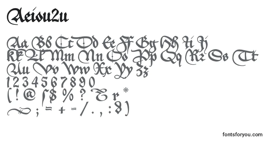 Schriftart Aeiou2u – Alphabet, Zahlen, spezielle Symbole