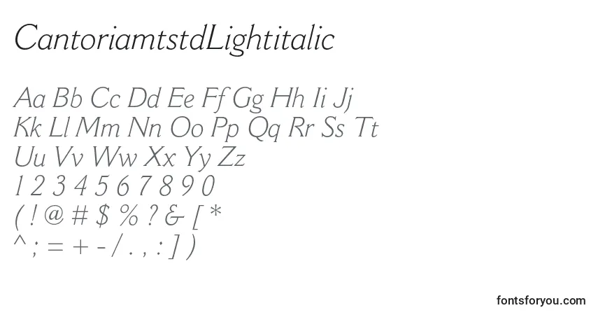 Czcionka CantoriamtstdLightitalic – alfabet, cyfry, specjalne znaki