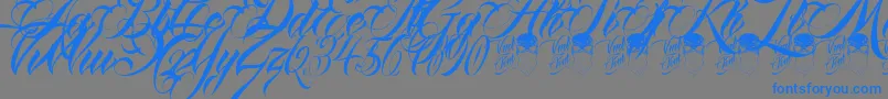 QueenAnhaScript-Schriftart – Blaue Schriften auf grauem Hintergrund