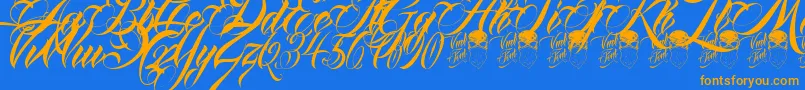 QueenAnhaScript Font – Orange Fonts on Blue Background