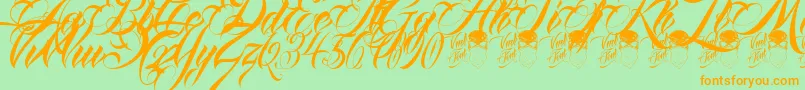 Fonte QueenAnhaScript – fontes laranjas em um fundo verde