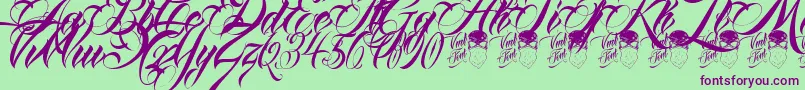 Шрифт QueenAnhaScript – фиолетовые шрифты на зелёном фоне