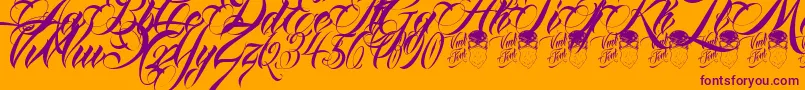 Fonte QueenAnhaScript – fontes roxas em um fundo laranja