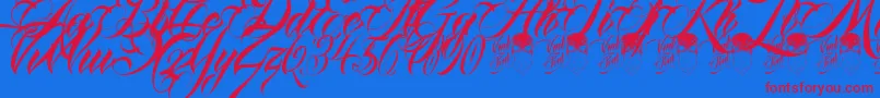 QueenAnhaScript-Schriftart – Rote Schriften auf blauem Hintergrund