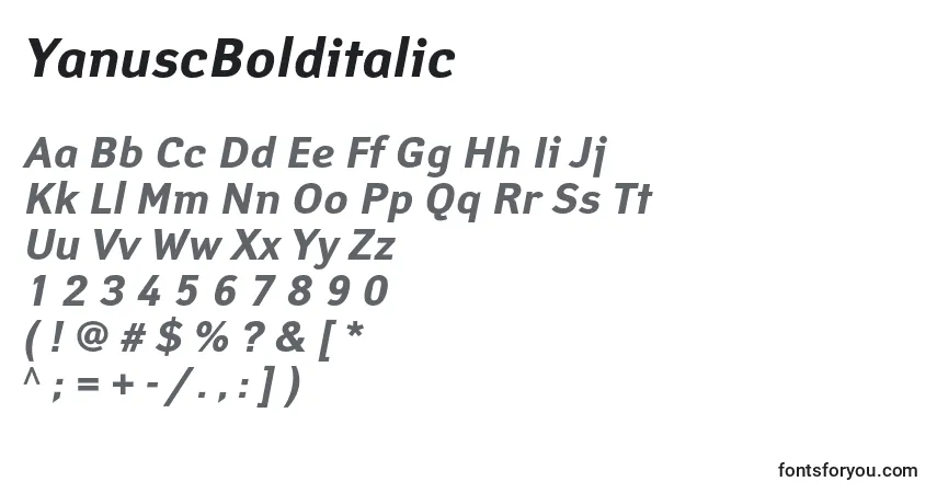 Fuente YanuscBolditalic - alfabeto, números, caracteres especiales